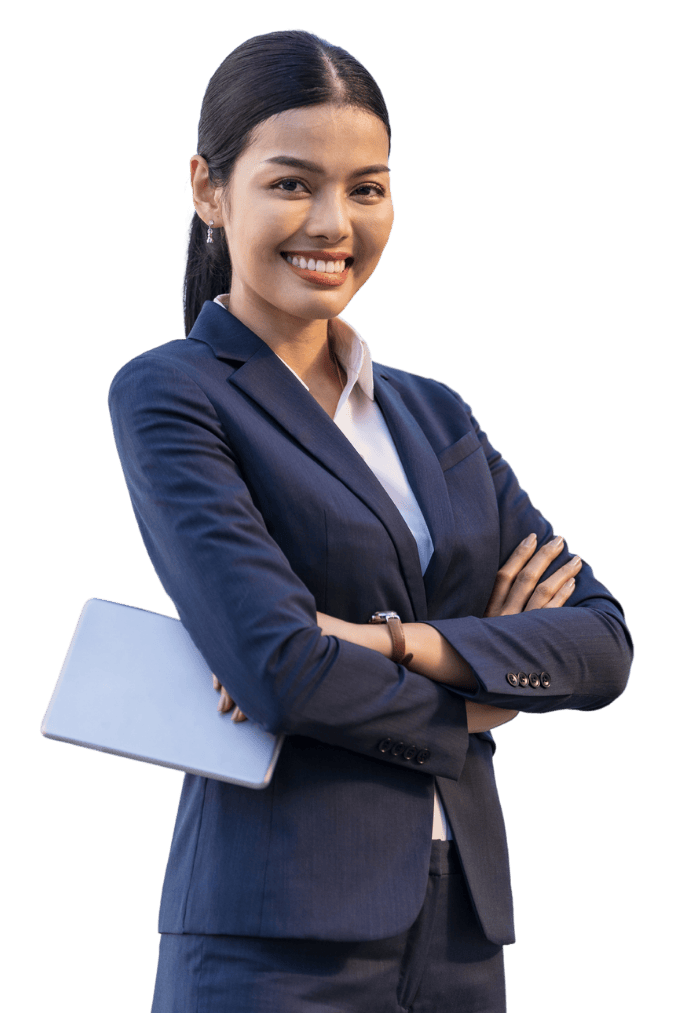 Young Female professional in a blue business suit holding an iPad interested in joining the Rowan Center for Behavioral Medicine Team